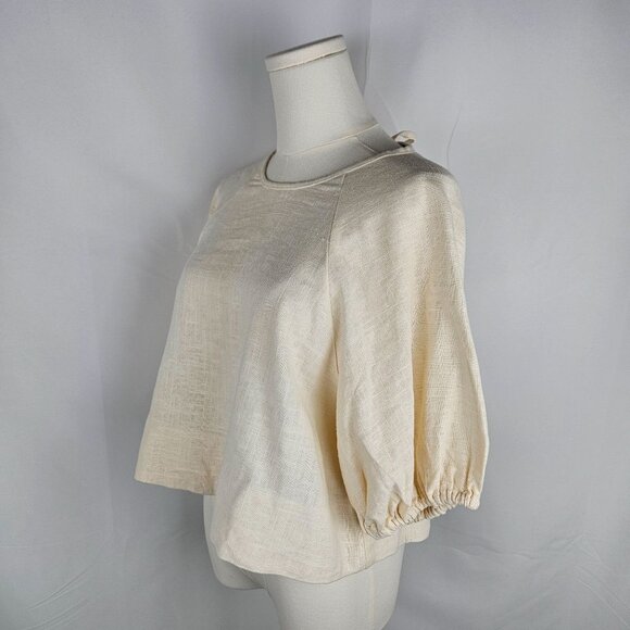 House Of Harlow 1960 Linen Blend Puff Sleeve Top & Shorts Set Size Small Ivory - Picture 5 of 14